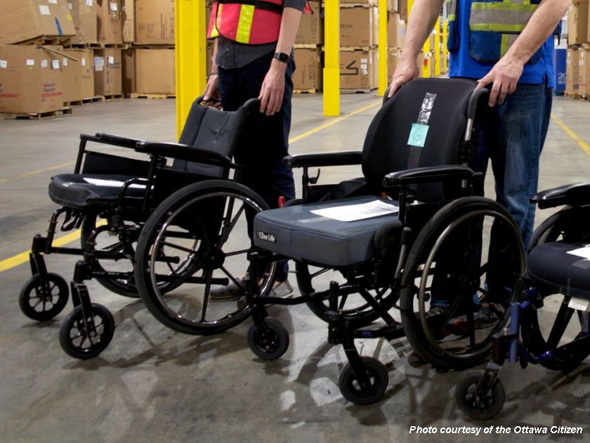 Wheelchairs in warehouse